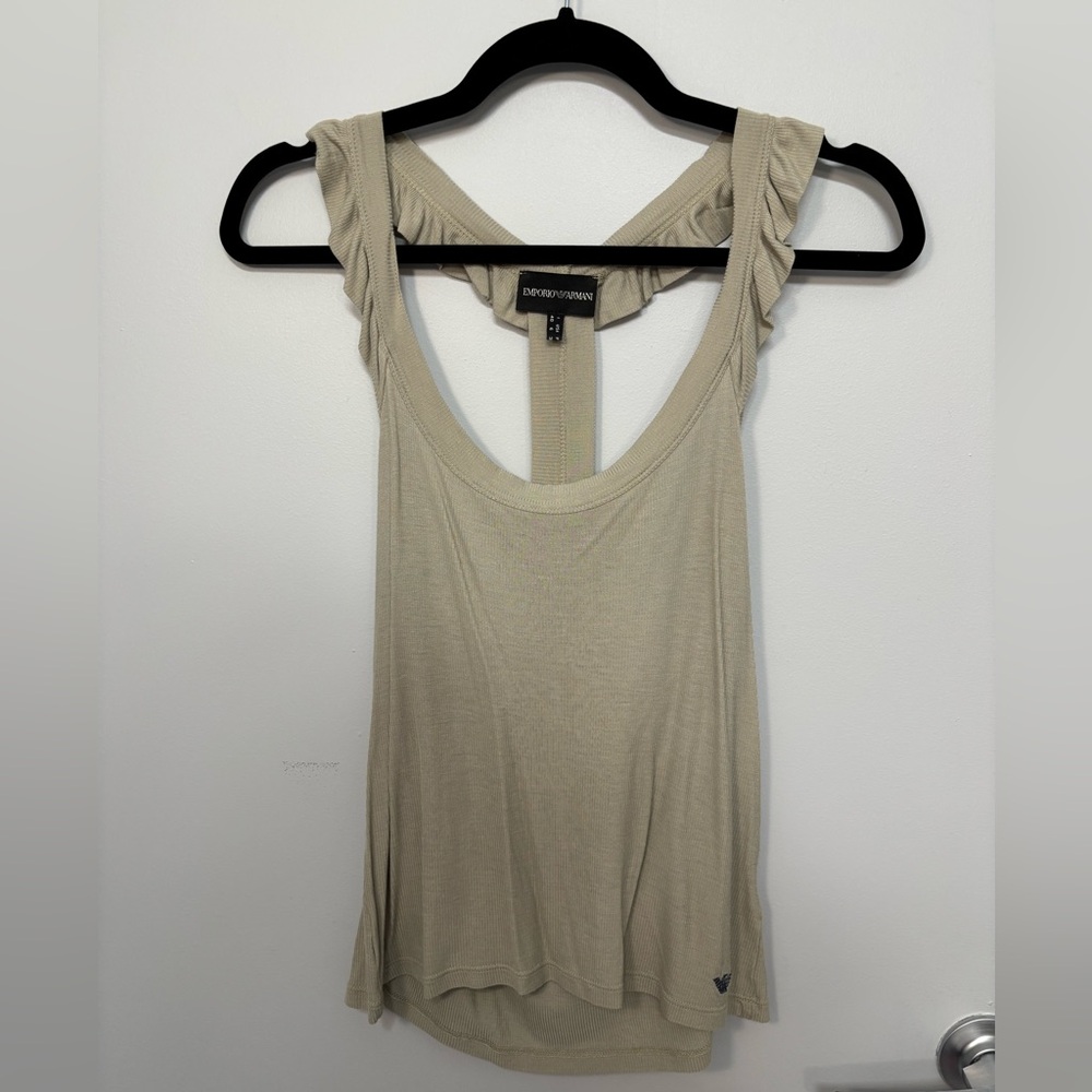 Emporio Armani Scoop Neck Ruffle-Shoulder Tank Top